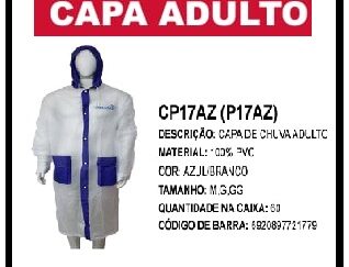 Capa De Chuva Com Capuz Transparente 100% Pvc Adulto Unissex